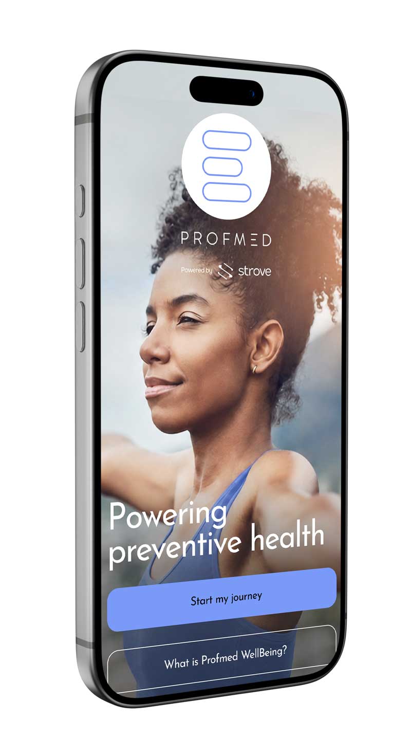 Profmed WellBeing app on a smartphone